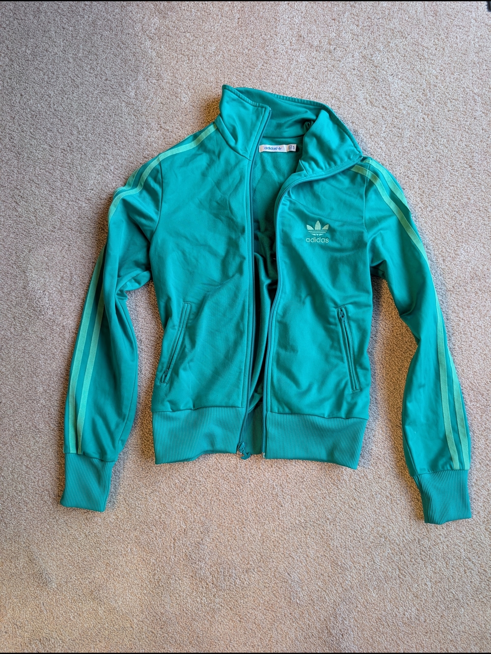 Adidas Teal Track Jacket with Mint Stripe